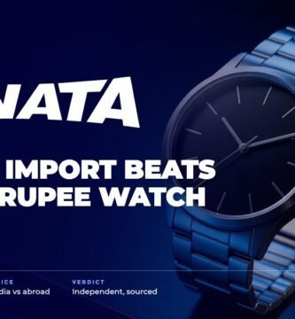Sonata brand audit by FashionAudit: Sonata logo over a budget-friendly analog watch with a metal strap on a work desk