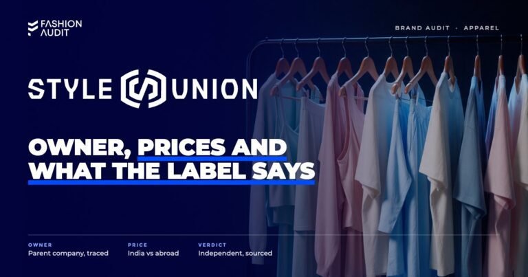Style Union brand audit by FashionAudit: Style Union logo over casual women's co-ord sets and t-shirts in pastel tones on a rail