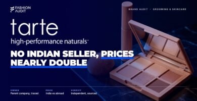 Tarte brand audit by FashionAudit: Tarte logo over an eyeshadow palette, mascara and a brush