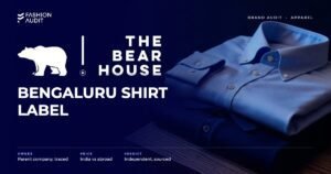 The Bear House brand audit by FashionAudit: The Bear House logo and the headline “Bengaluru Shirt Label” over a premium men's oxford shirt and a knit polo folded on dark oak