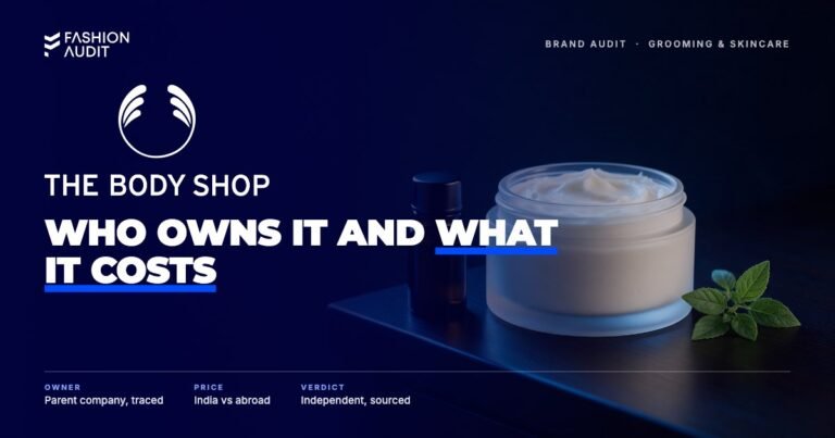The Body Shop brand audit by FashionAudit: The Body Shop logo over body butter, a small oil bottle and green leaves