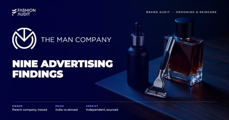 The Man Company brand audit by FashionAudit: The Man Company logo over men's grooming kit with beard oil