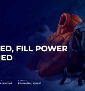 The North Face brand audit by FashionAudit: The North Face logo and the headline “VF-Owned, Fill Power Published” over a bright expedition down jacket and a technical backpack