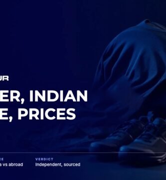Under Armour brand audit by FashionAudit: Under Armour logo and the headline “US Owner, Indian Licensee, Prices” over a compression training top