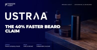 Ustraa brand audit by FashionAudit: Ustraa logo over men's beard oil