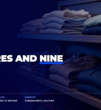 V-Mart brand audit by FashionAudit: V-Mart logo over value-priced everyday family clothing stacked on store shelves