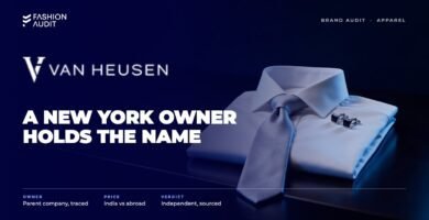 Van Heusen brand audit by FashionAudit: Van Heusen logo over a men's crisp formal shirt