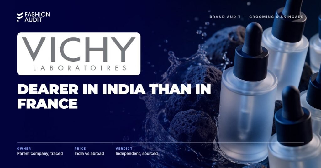 Vichy brand audit by FashionAudit: Vichy logo over mineral serum dropper bottles