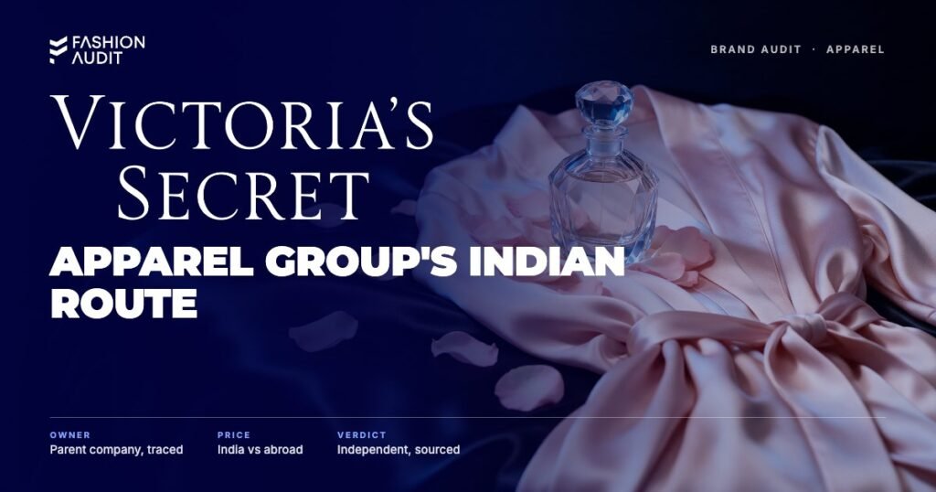 Victoria's Secret brand audit by FashionAudit: Victoria's Secret logo over a soft pink satin loungewear robe