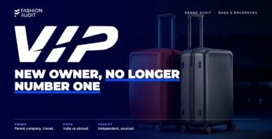 VIP Industries brand audit by FashionAudit: VIP Industries logo over two hard-shell spinner suitcases