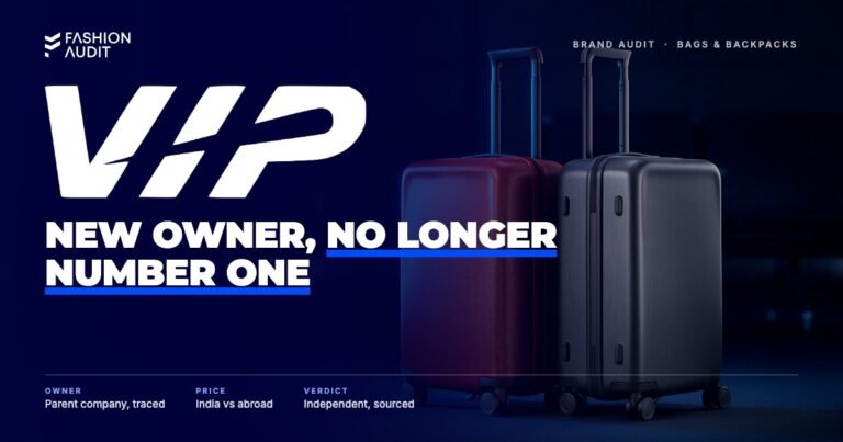 VIP Industries brand audit by FashionAudit: VIP Industries logo over two hard-shell spinner suitcases