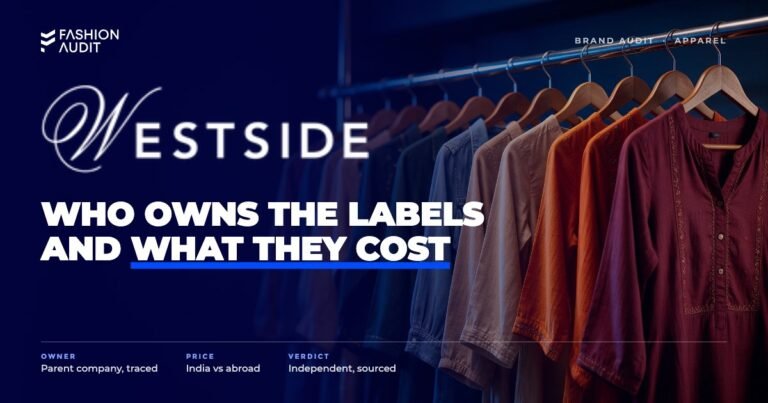 Westside brand audit by FashionAudit: Westside logo over a bright store rail of women's kurtas and western tops in coordinated colours