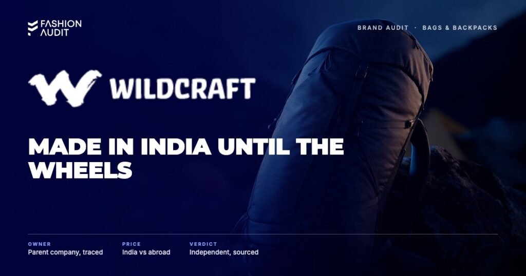Wildcraft brand audit by FashionAudit: Wildcraft logo over a hiking rucksack at a mountain campsite