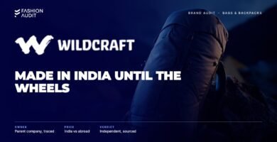 Wildcraft brand audit by FashionAudit: Wildcraft logo over a hiking rucksack at a mountain campsite